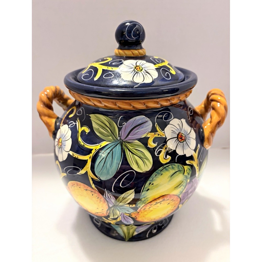 Tabletops Unlimited Villa Bellagio Cookie Jar Ceramica Canister with Lid